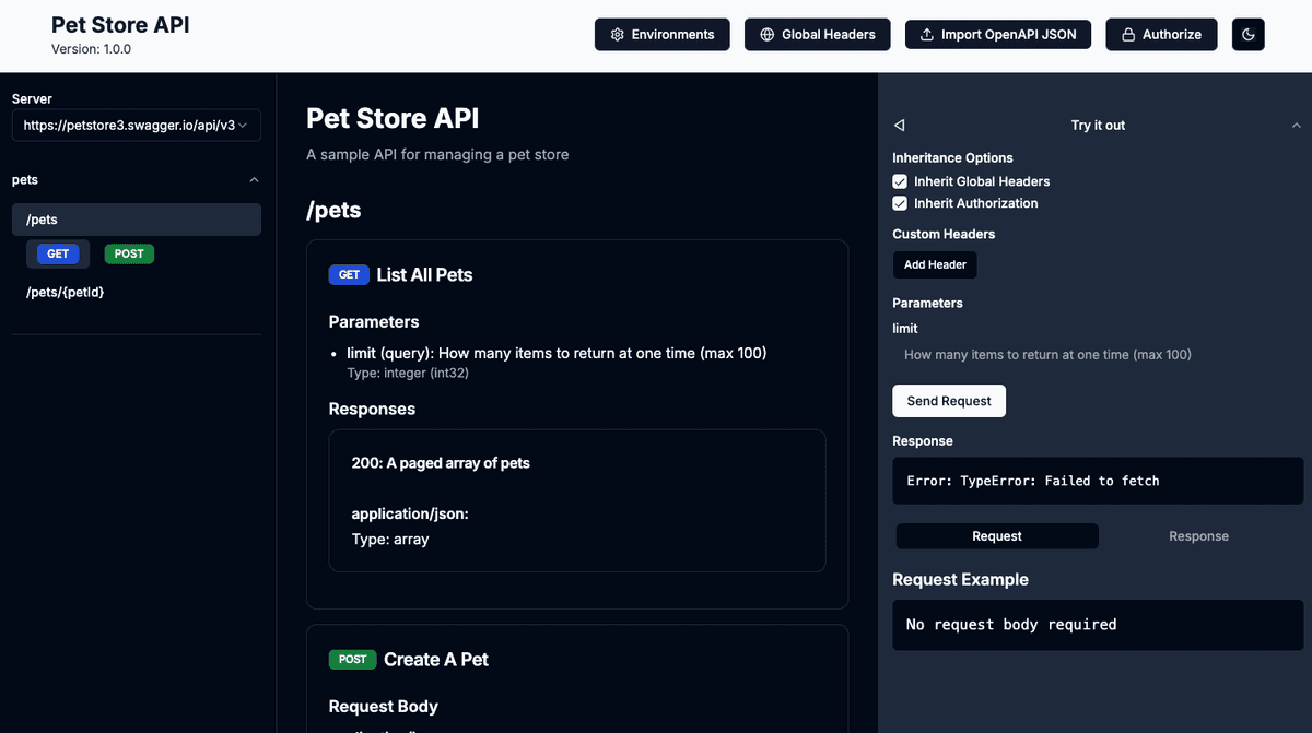 OpenAPI 3.0 client tool UI